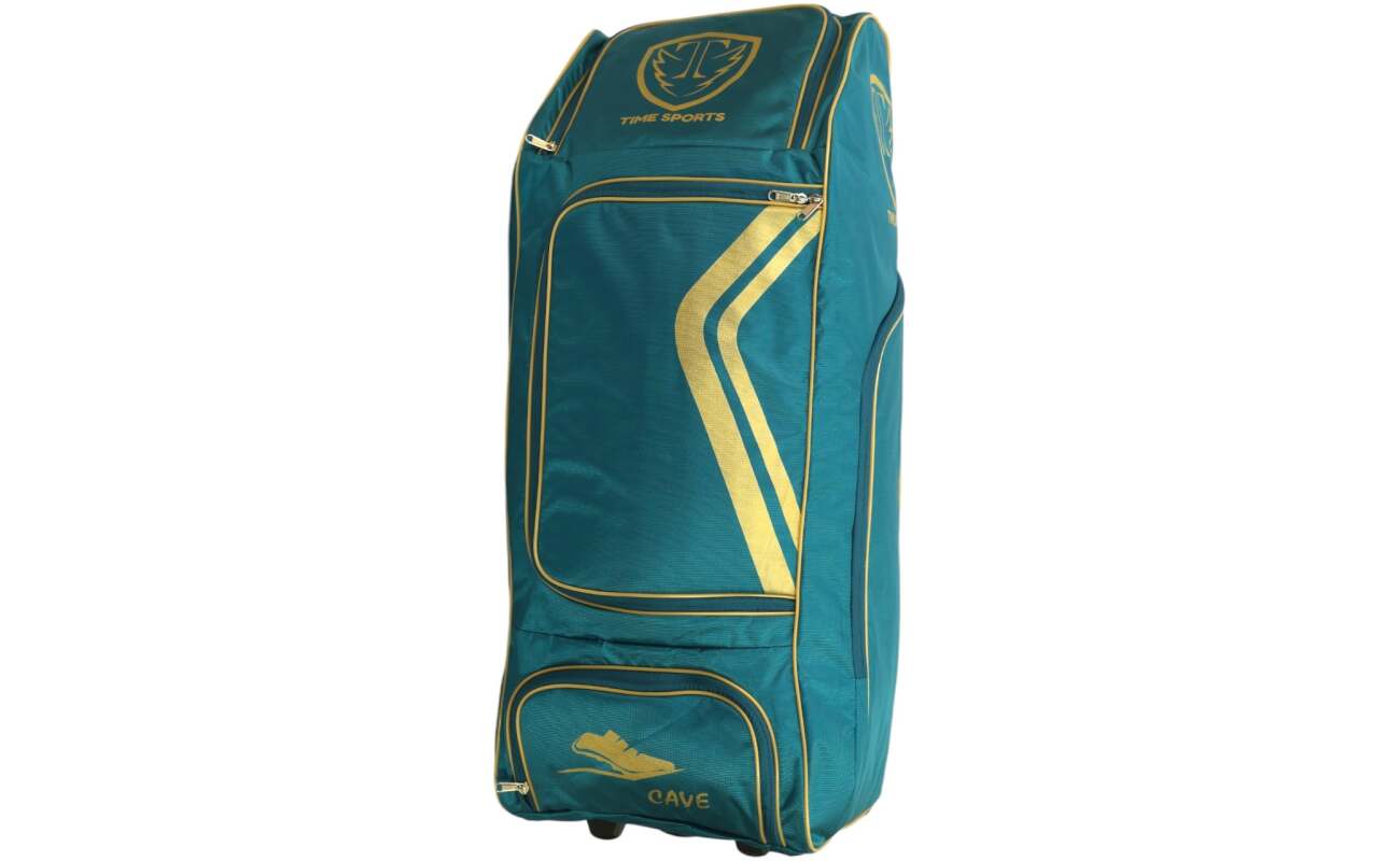 Cricket Kit Bag with Wheels, Large Duffle Style Equipment Bag, Heavy-Duty Zippers, Helmet Pocket, Side Pockets, Wheels (Teal)