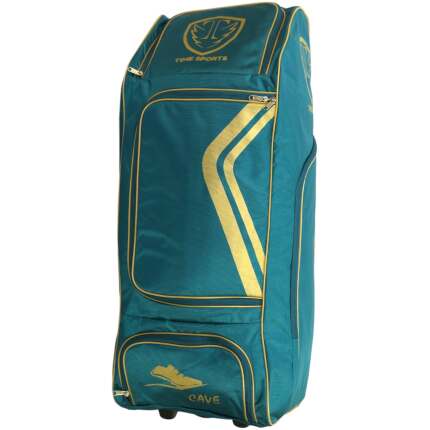 Cricket Kit Bag with Wheels, Large Duffle Style Equipment Bag, Heavy-Duty Zippers, Helmet Pocket, Side Pockets, Wheels (Teal)