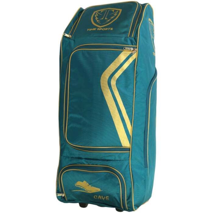 Cricket Kit Bag with Wheels, Large Duffle Style Equipment Bag, Heavy-Duty Zippers, Helmet Pocket, Side Pockets, Wheels (Teal)